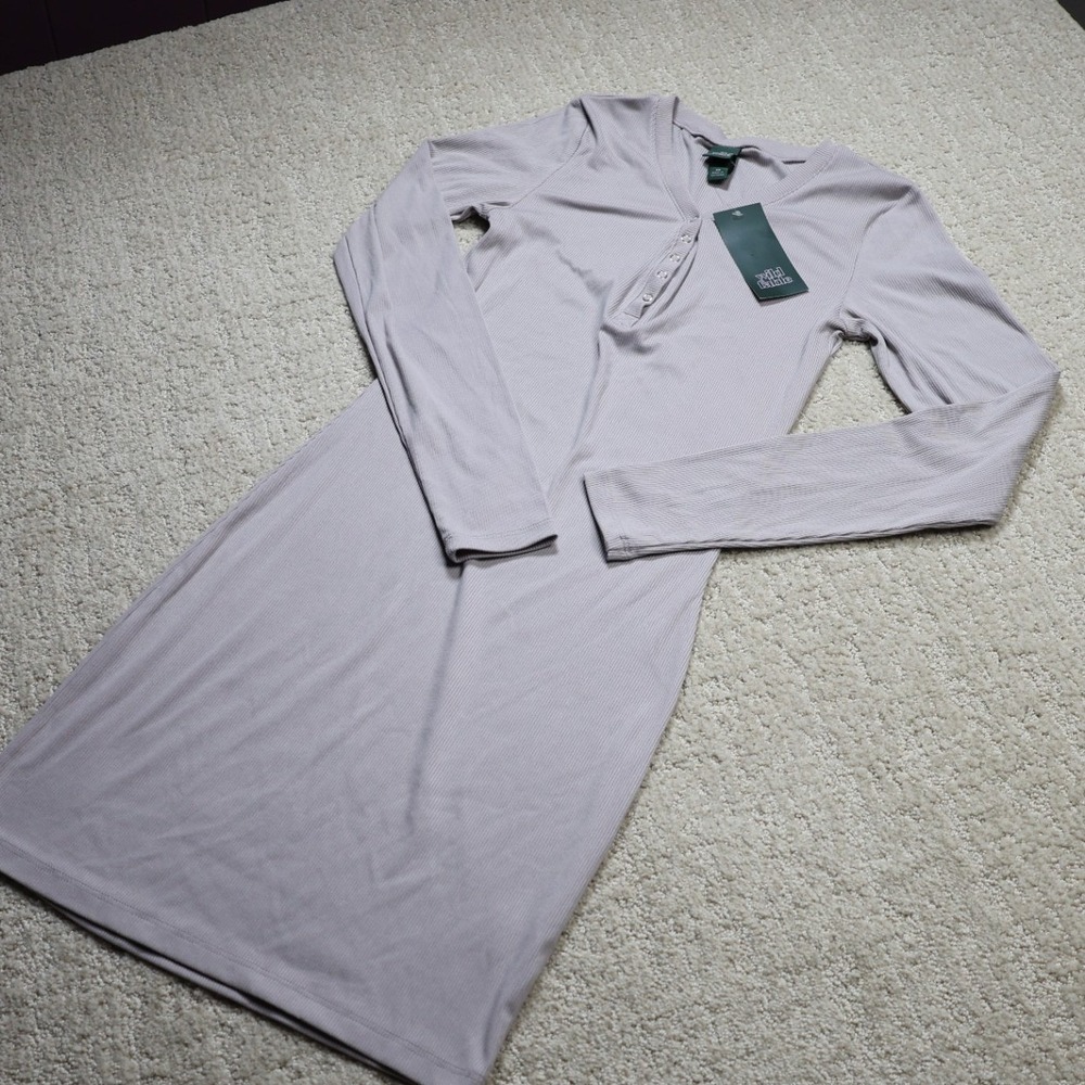 Wild Fable Women Ribbed Henley Long Sleeve Mini Dress Gray XS NEW